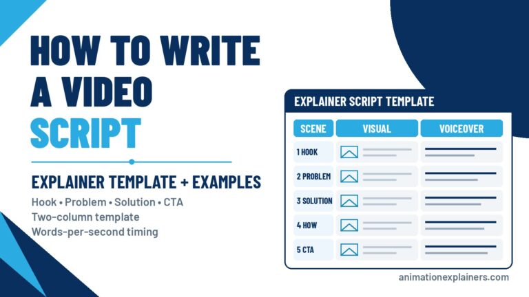 Video script template with scene, visual and voiceover columns